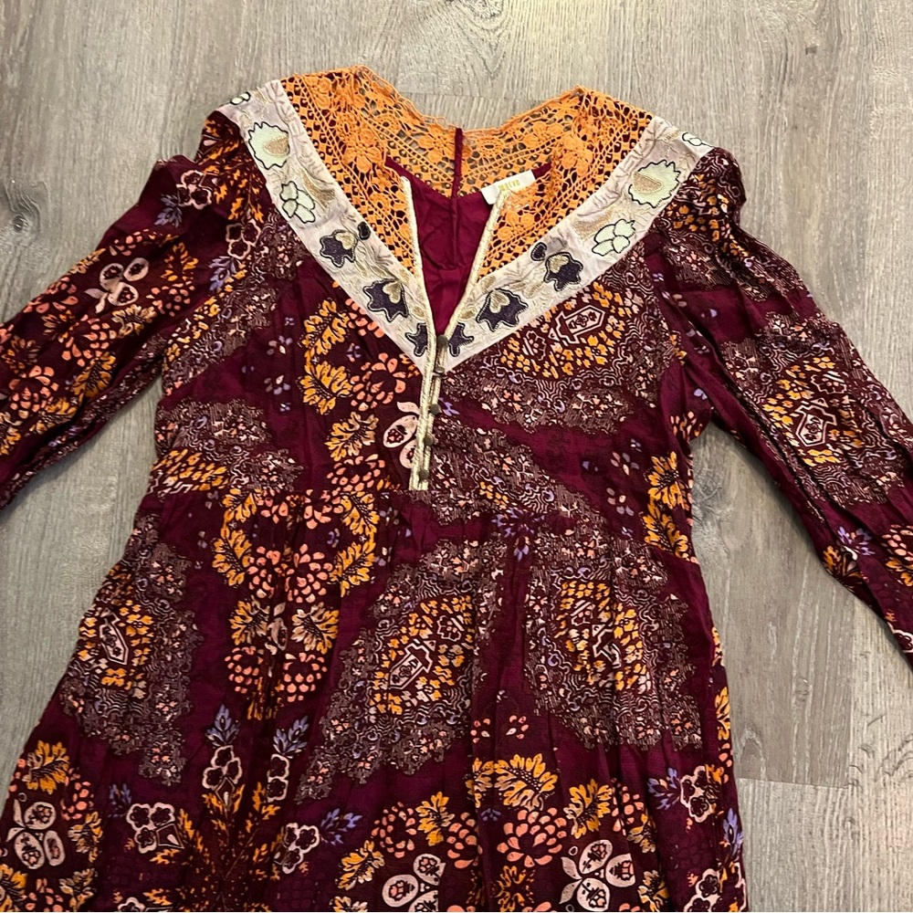 Anthropologie Maroon and Yellow Patterned Maxi Dress - Picture 6 of 15